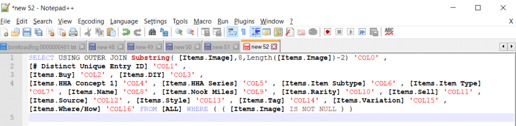 BQL query highlighted in Notepad++ via UDL 