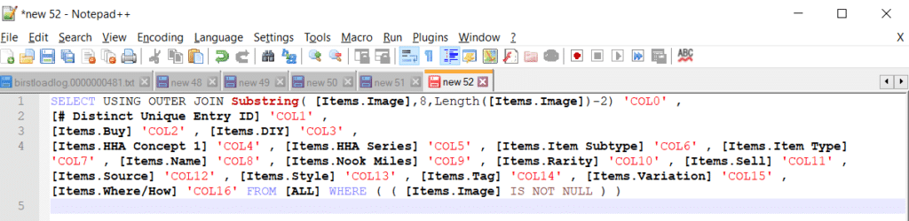 BQL query highlighted in Notepad++ via UDL